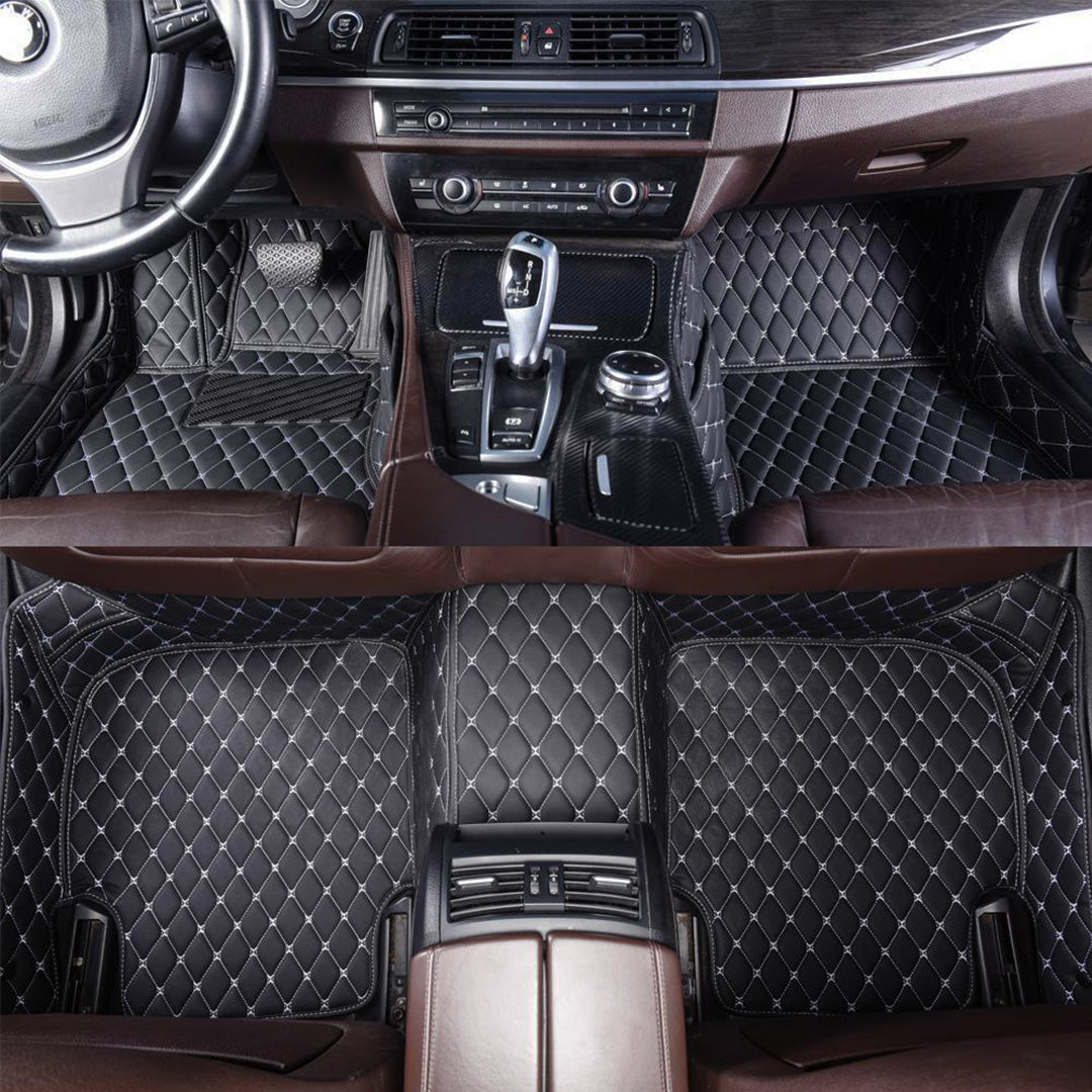 Black White Stitching Custom Heavy Duty, Universal Fit Floor Mats for Cars, SUVs, and Trucks