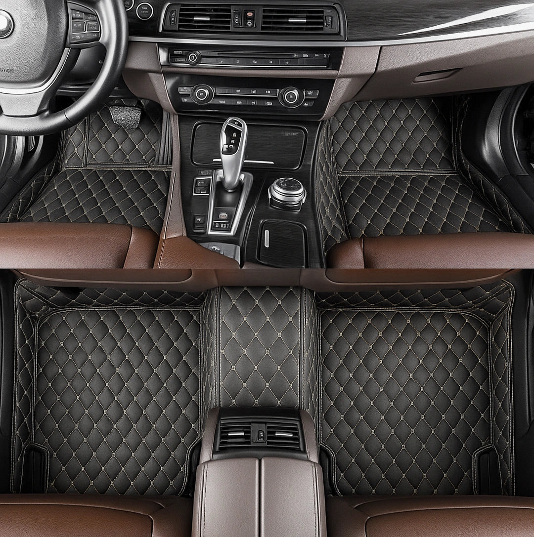 Black Beige Stitching Custom Heavy Duty, Universal Fit Floor Mats for Cars, SUVs, and Trucks