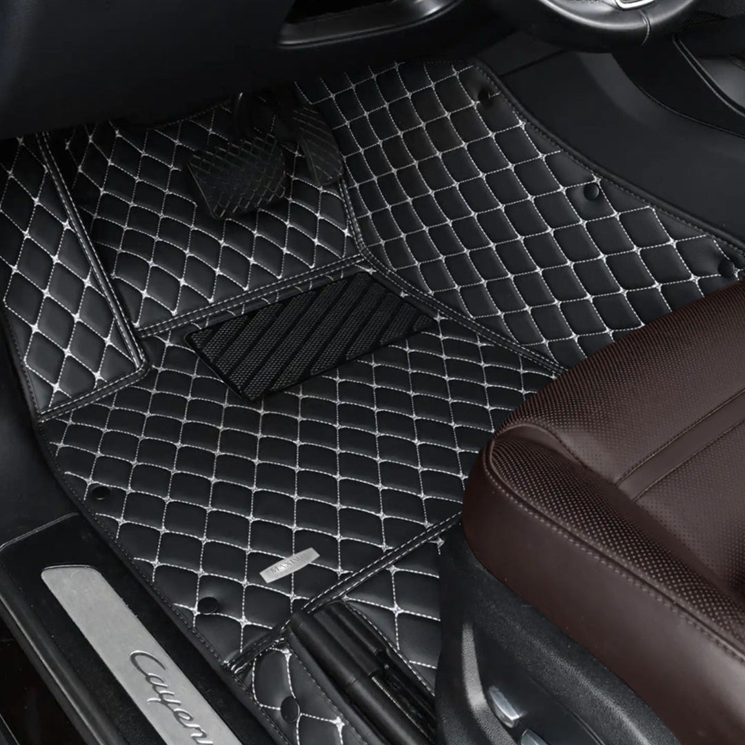 Black White Stitching Custom Heavy Duty, Universal Fit Floor Mats for Cars, SUVs, and Trucks